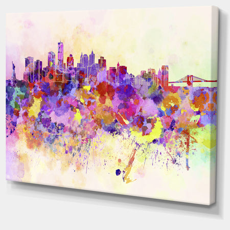Purple New York Skyline - Cityscape Canvas Art Print
