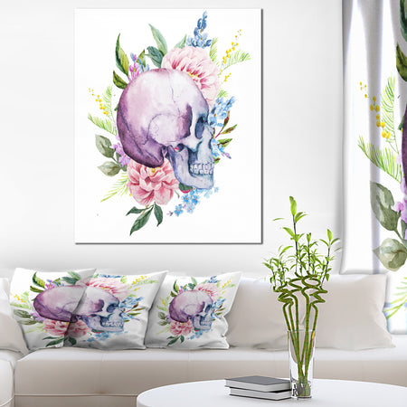 Skull with Flower Borders - Digital Floral Canvas Art Print