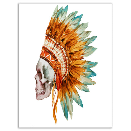 Skull with Feathers - Digital Canvas Art Print