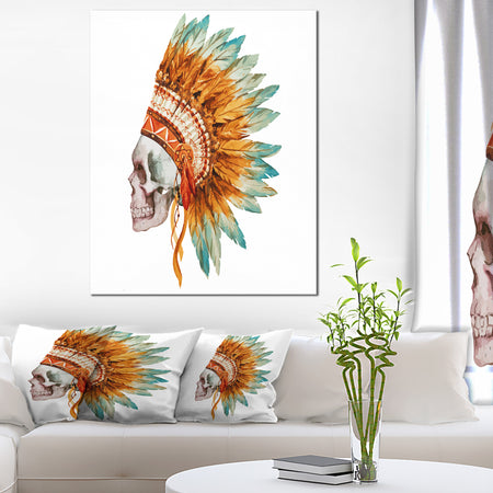 Skull with Feathers - Digital Canvas Art Print