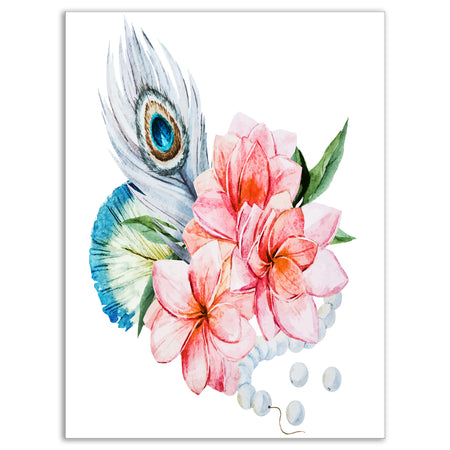 Flowers and Peacock Feather - Floral Canvas Art Print