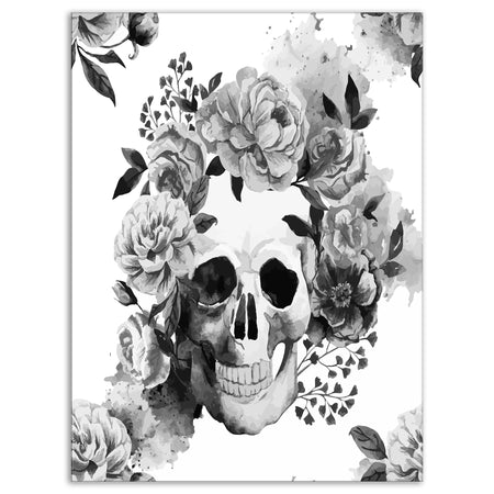 Peony Watercolor Skull - Digital Canvas Art Print