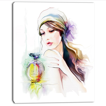 Woman with Perfume Bottle - Portrait Contemporary Canvas Art Print