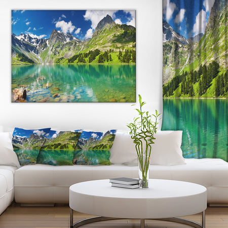 Bright Day Mountain Lake Photography Canvas Art Print