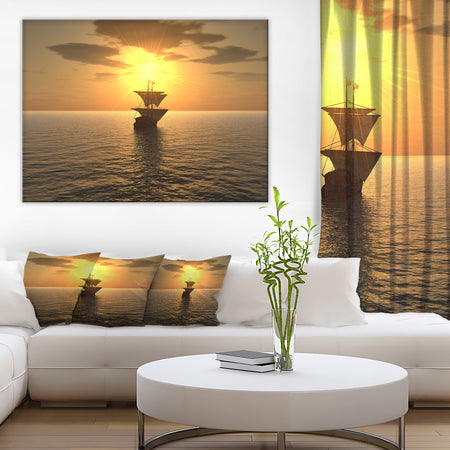 Ship and Sunset - Seascape Photography Canvas Print