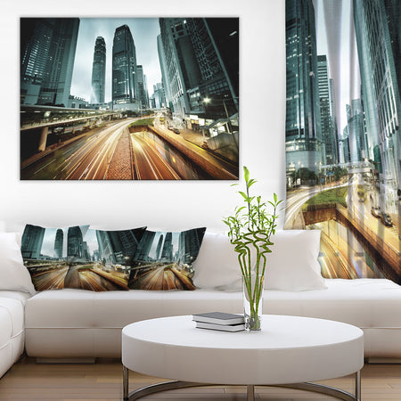 Traffic in Hong Kong at Sunset - Cityscape Photo Canvas Print