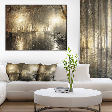 Night Alley with Lights - Photography Landscape Canvas Print