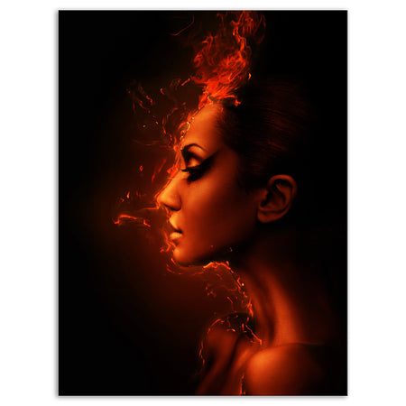 Burning Woman Head - Portrait Contemporary Canvas Art Print