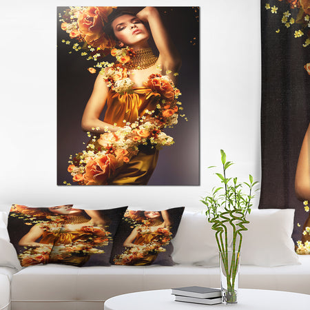Sensual Woman in Flower Robes - Portrait Digital Canvas Print