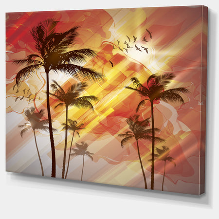 Palm Tree at Sunset Photography Canvas Art Print