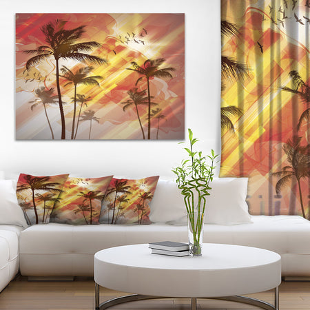 Palm Tree at Sunset Photography Canvas Art Print