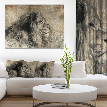 Lion in Sepia - Digital Art Animal Canvas Print