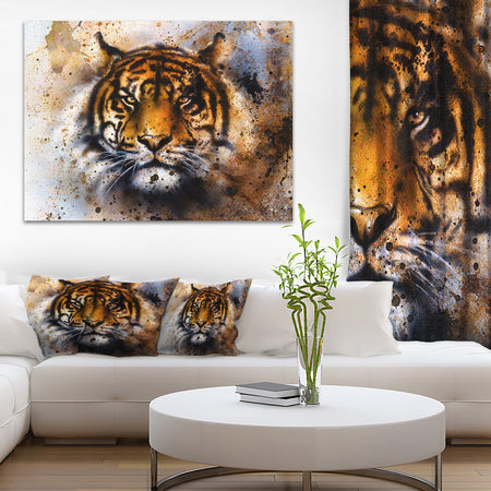 Tiger Collage with Rust Design - Animal Digital Art Canvas Print
