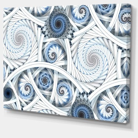 White Spiral with Blue Fractal Art - Abstract Digital Canvas Print