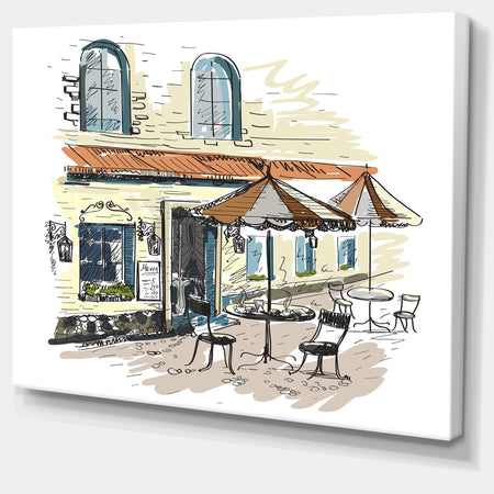 Street Cafe - Watercolor Painting Canvas Art Print