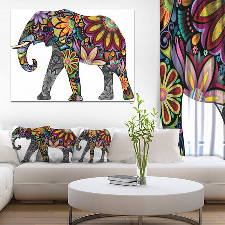 Yellow Cheerful Elephant - Animal Digital Art Canvas Print