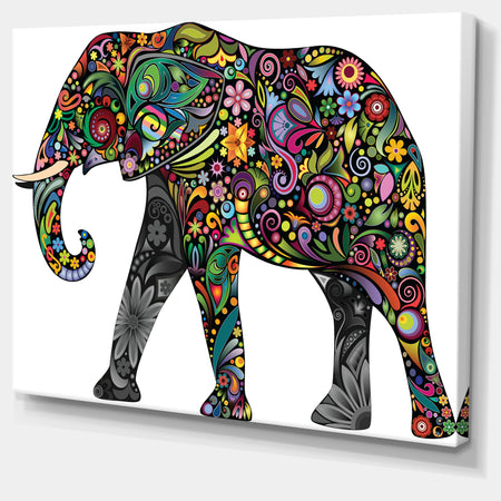 Floral Cheerful Elephant - Animal Digital Art Canvas Print