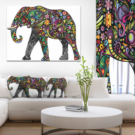 Floral Cheerful Elephant - Animal Digital Art Canvas Print