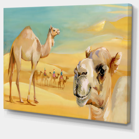 Wandering Camels in Desert - Watercolor Animal Canvas Print