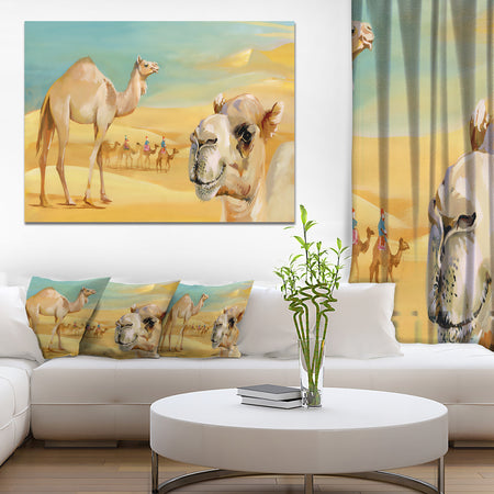 Wandering Camels in Desert - Watercolor Animal Canvas Print