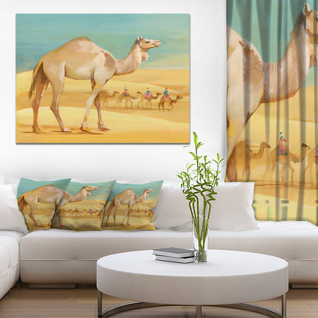 Camel Walking in Desert - Watercolor Animal Canvas Print