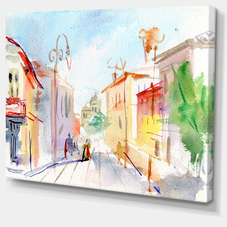 Illustrated Parisian Street - Watercolor Cityscape Canvas Print