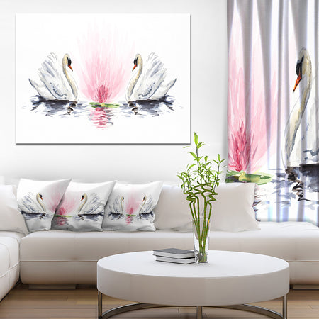 Floating Swans on White Background - Animal Canvas Art Print