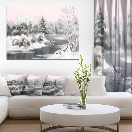 Grey Winter Vector - Landscape Watercolor Canvas Art Print