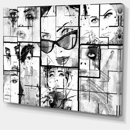 Many Girl Faces Collage - Portrait Digital Art Canvas Print