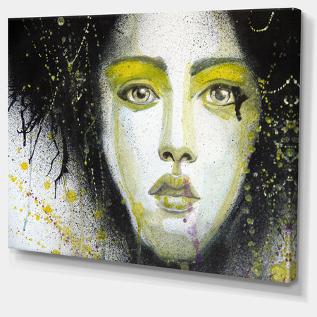 Girl with Yellow Eye line - Portrait Digital Art Canvas Print