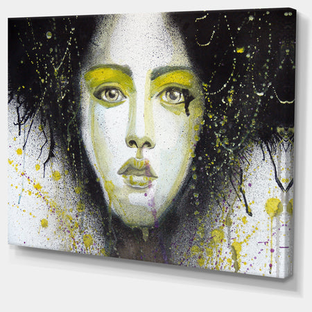 Girl with Yellow Eye line Large - Portrait Digital Art Canvas Print
