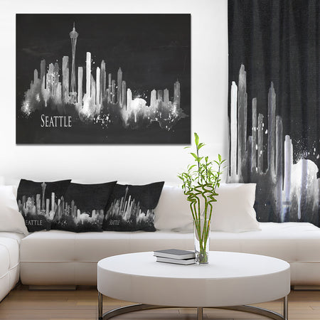 Seattle Dark Silhouette - Cityscape Painting Canvas Print