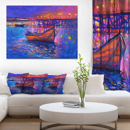 Boats and the City - Seascape Painting Canvas Print