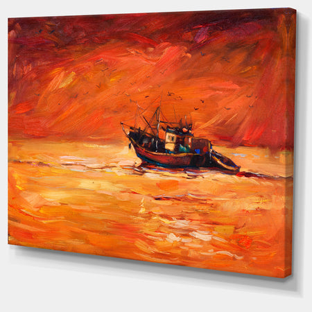Fishing Boat in Red Hue - Seascape Panting Canvas Print