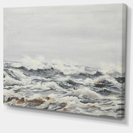 Grey Sea Waves - Seascape Painting Canvas Print