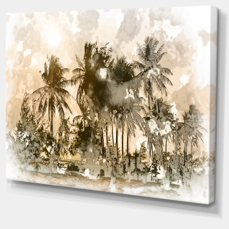 Dark Palms at Sunset - Landscape Canvas Art Print
