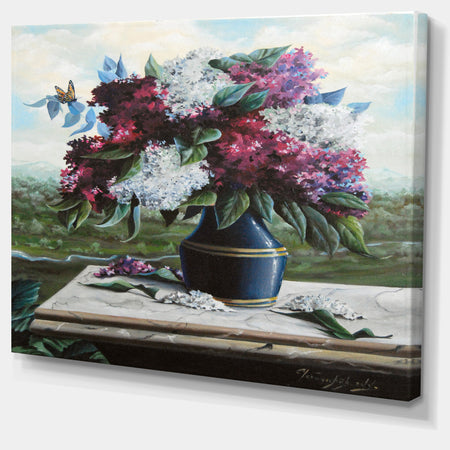 Lilac in Blue Jug - Floral Digital Art Canvas Print
