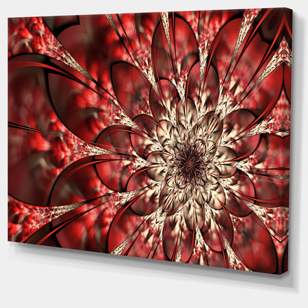 Red Symmetrical Flowers Pattern - Floral Canvas Art Print