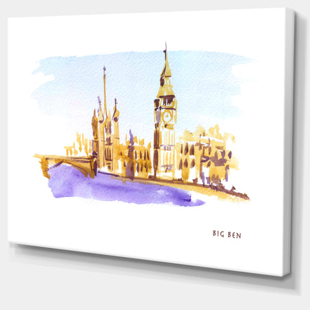 London Brown Illustration - Cityscape Painting Canvas Print