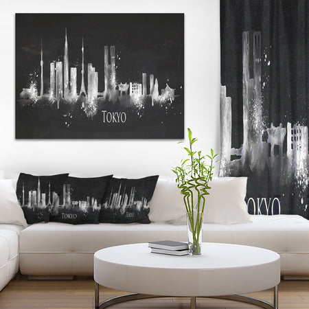 Silhouette Tokyo Black - Cityscape Painting Canvas Print