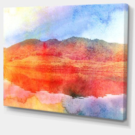 Red Retro Island Watercolor - Landscape Painting Canvas Print