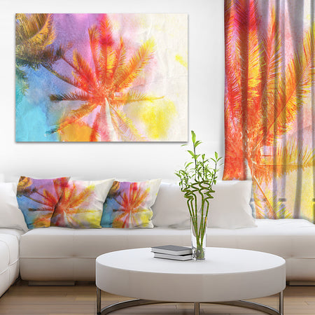 Reflective Retro Palm Trees - Landscape Painting Canvas Print