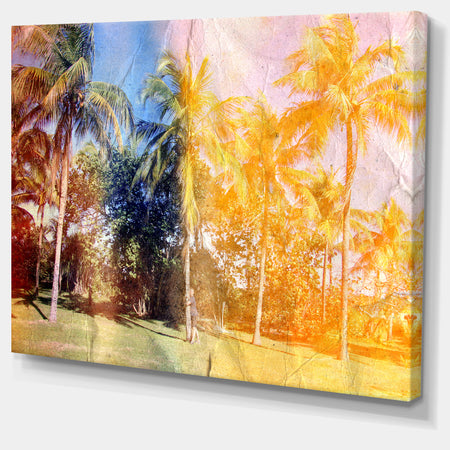Retro Palms in Yellow Shade - Landscape Painting Canvas Print