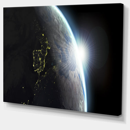 Earth View with Day and Night Effect - Digital Art Canvas Print