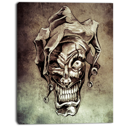 Fantasy Clown Joker Tattoo Sketch - 16x32 Digital Art Canvas Print