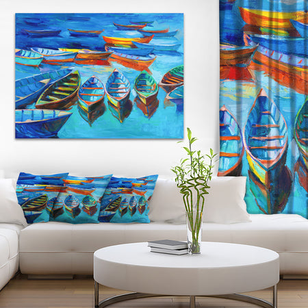 Boats in Blue Sea - Seascape Painting Canvas Print