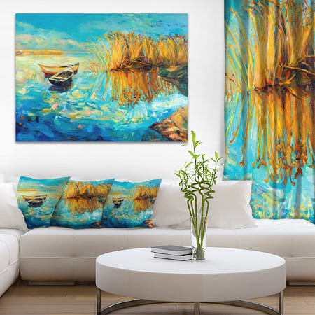 Colorful Lake with Boats - Seascape Painting Canvas Print
