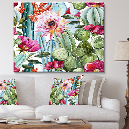 Cactus Pattern Watercolor - Floral Digital Art Canvas Print