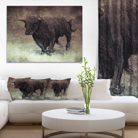 Bull Running on Vintage Paper - Animal Digital Art Canvas Print