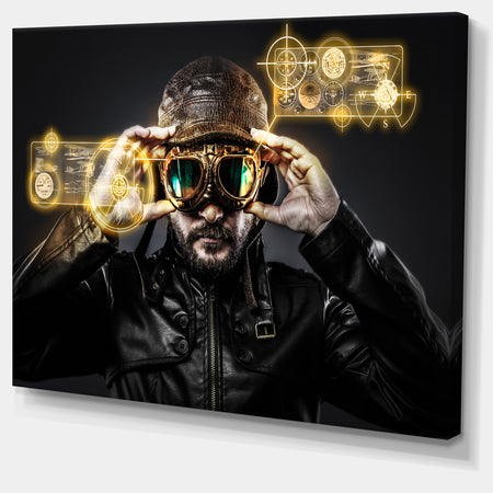 Fighter Pilot with Hat and Glasses - Portrait Digital Art Canvas Print